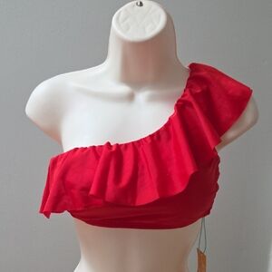 Ruffle One Shoulder Bikini Top NWT Red